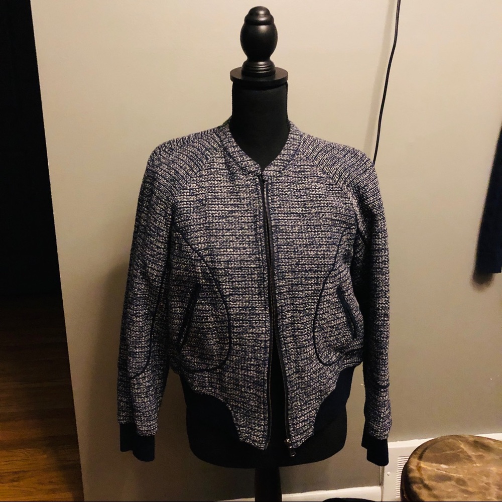 Blue and white bomber jacket